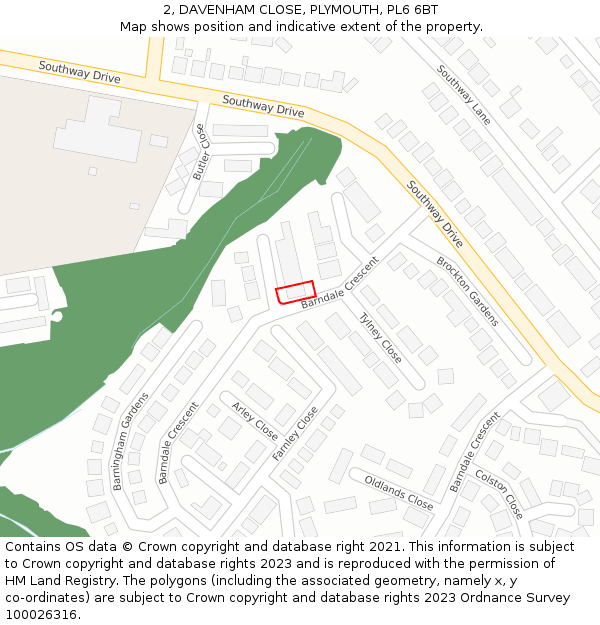 2, DAVENHAM CLOSE, PLYMOUTH, PL6 6BT: Location map and indicative extent of plot