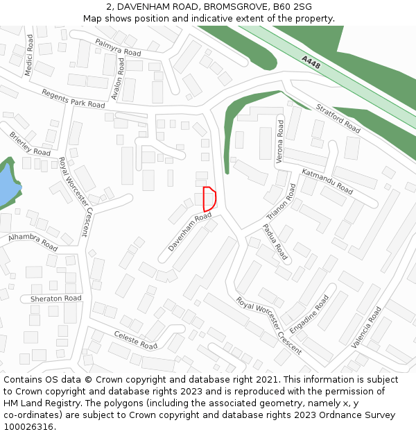 2, DAVENHAM ROAD, BROMSGROVE, B60 2SG: Location map and indicative extent of plot