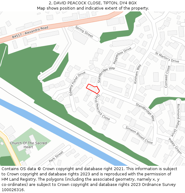 2, DAVID PEACOCK CLOSE, TIPTON, DY4 8GX: Location map and indicative extent of plot