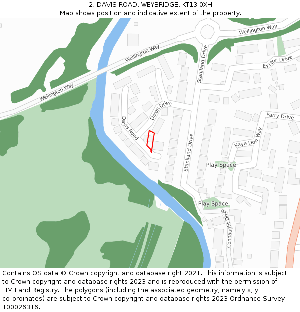 2, DAVIS ROAD, WEYBRIDGE, KT13 0XH: Location map and indicative extent of plot