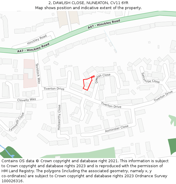 2, DAWLISH CLOSE, NUNEATON, CV11 6YR: Location map and indicative extent of plot