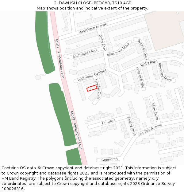 2, DAWLISH CLOSE, REDCAR, TS10 4GF: Location map and indicative extent of plot