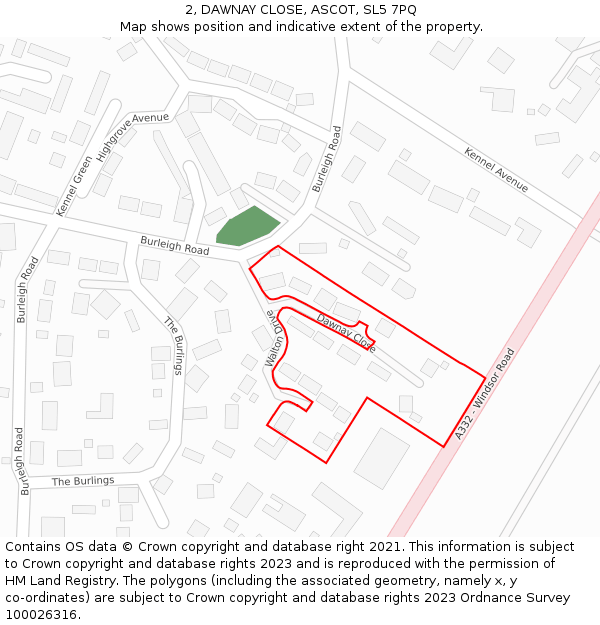 2, DAWNAY CLOSE, ASCOT, SL5 7PQ: Location map and indicative extent of plot