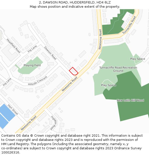 2, DAWSON ROAD, HUDDERSFIELD, HD4 6LZ: Location map and indicative extent of plot