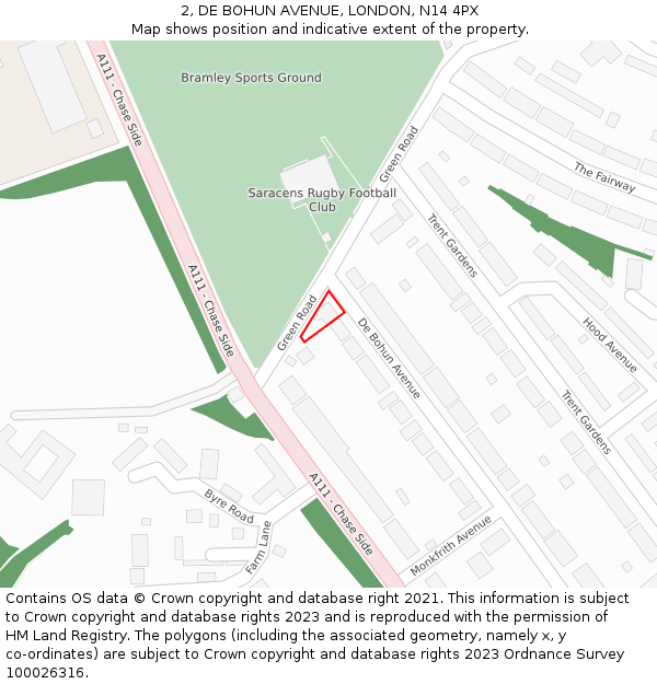 2, DE BOHUN AVENUE, LONDON, N14 4PX: Location map and indicative extent of plot
