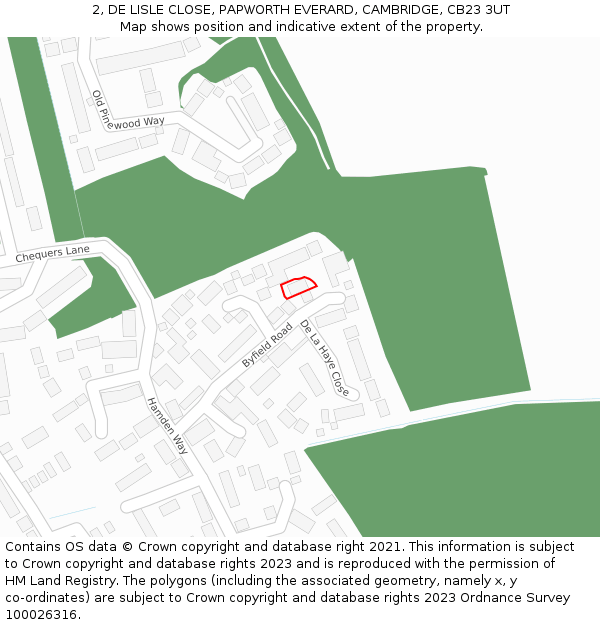 2, DE LISLE CLOSE, PAPWORTH EVERARD, CAMBRIDGE, CB23 3UT: Location map and indicative extent of plot
