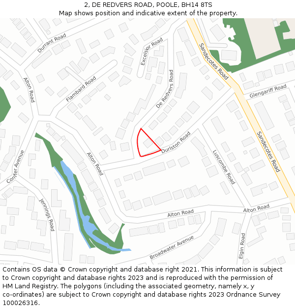 2, DE REDVERS ROAD, POOLE, BH14 8TS: Location map and indicative extent of plot