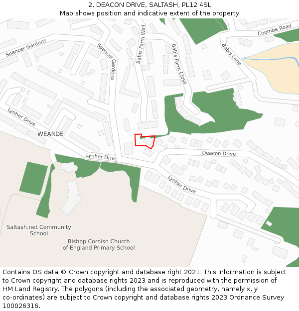 2, DEACON DRIVE, SALTASH, PL12 4SL: Location map and indicative extent of plot