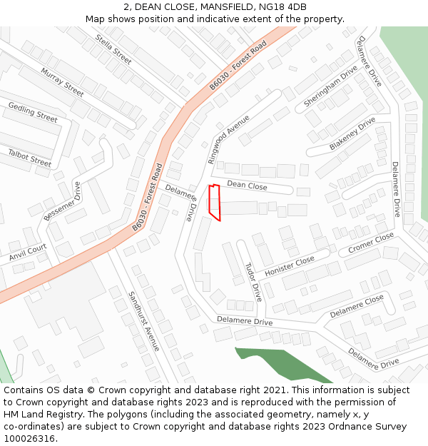 2, DEAN CLOSE, MANSFIELD, NG18 4DB: Location map and indicative extent of plot