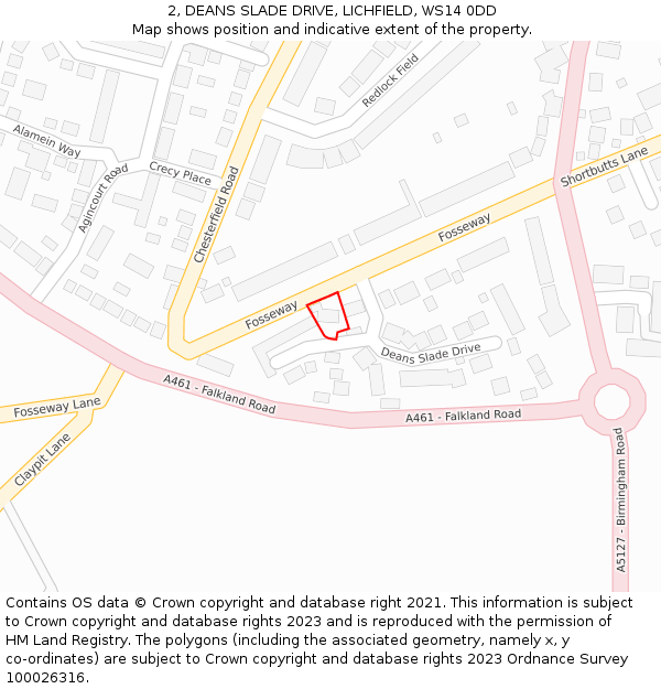 2, DEANS SLADE DRIVE, LICHFIELD, WS14 0DD: Location map and indicative extent of plot