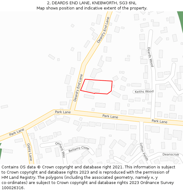 2, DEARDS END LANE, KNEBWORTH, SG3 6NL: Location map and indicative extent of plot