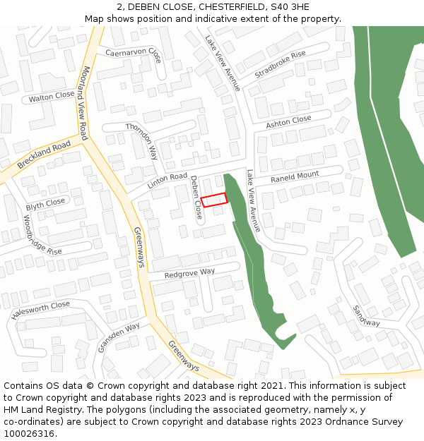 2, DEBEN CLOSE, CHESTERFIELD, S40 3HE: Location map and indicative extent of plot