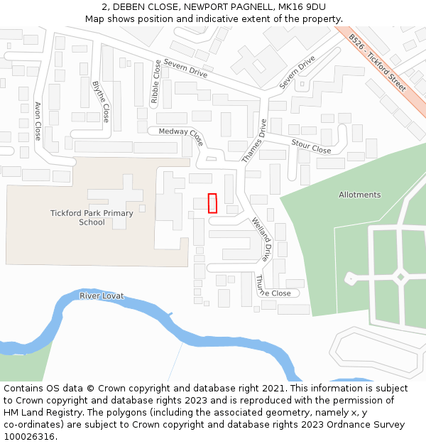 2, DEBEN CLOSE, NEWPORT PAGNELL, MK16 9DU: Location map and indicative extent of plot