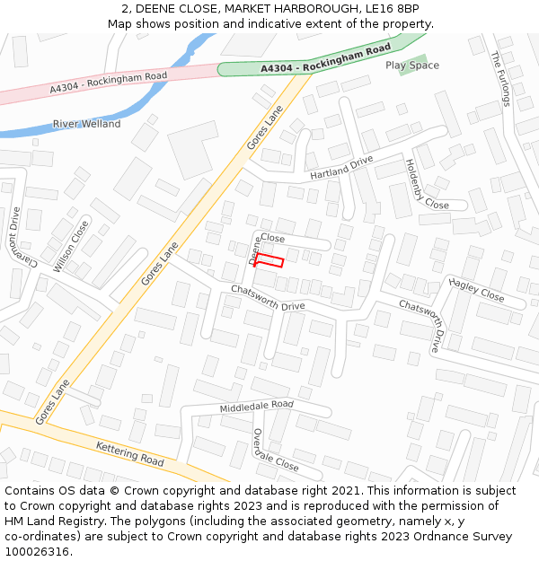 2, DEENE CLOSE, MARKET HARBOROUGH, LE16 8BP: Location map and indicative extent of plot