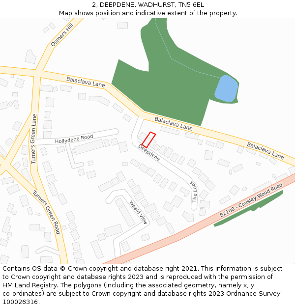 2, DEEPDENE, WADHURST, TN5 6EL: Location map and indicative extent of plot
