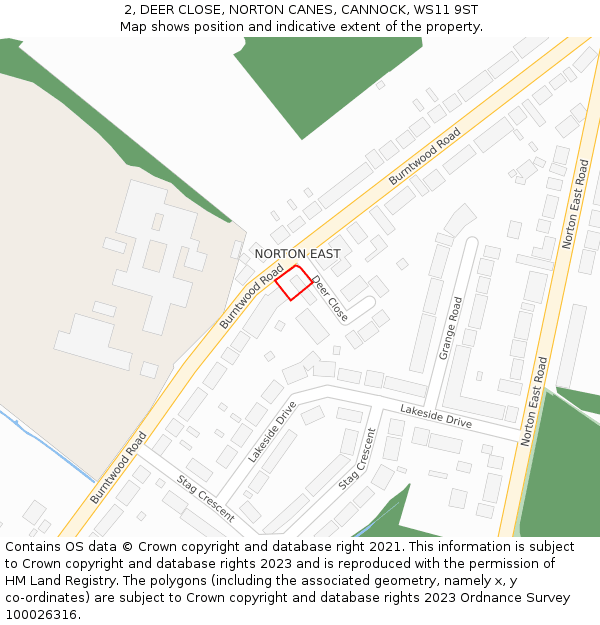 2, DEER CLOSE, NORTON CANES, CANNOCK, WS11 9ST: Location map and indicative extent of plot