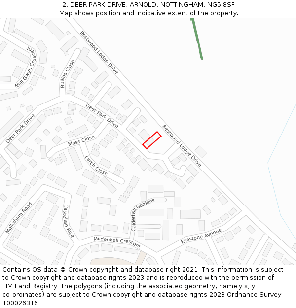 2, DEER PARK DRIVE, ARNOLD, NOTTINGHAM, NG5 8SF: Location map and indicative extent of plot