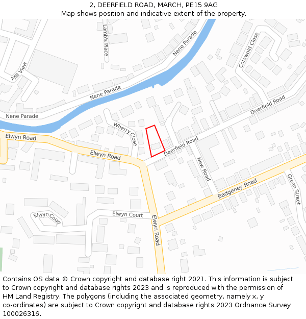 2, DEERFIELD ROAD, MARCH, PE15 9AG: Location map and indicative extent of plot