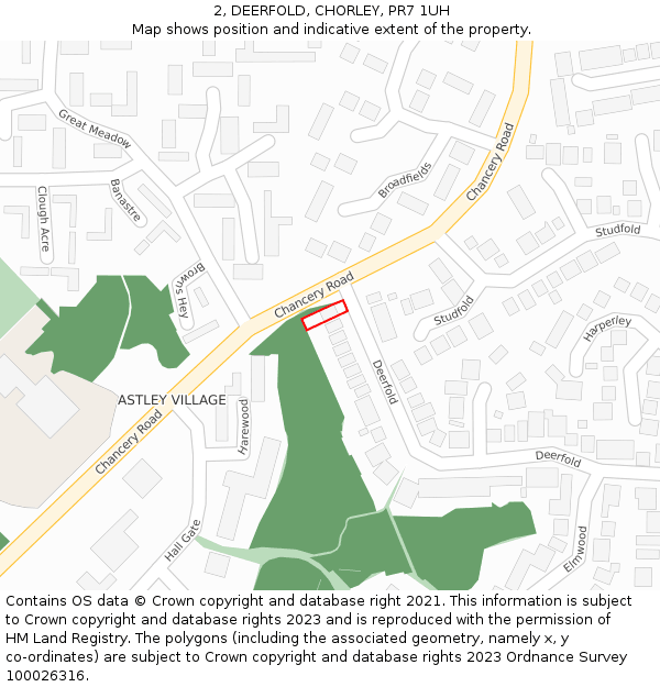 2, DEERFOLD, CHORLEY, PR7 1UH: Location map and indicative extent of plot