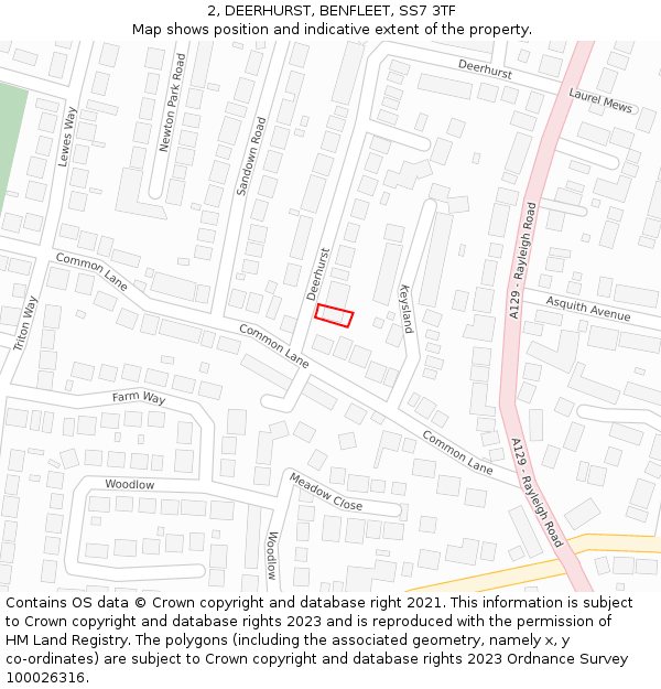 2, DEERHURST, BENFLEET, SS7 3TF: Location map and indicative extent of plot