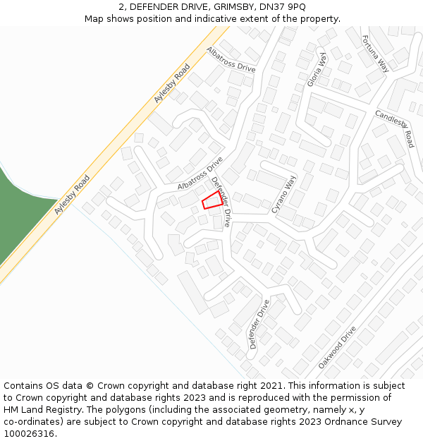 2, DEFENDER DRIVE, GRIMSBY, DN37 9PQ: Location map and indicative extent of plot