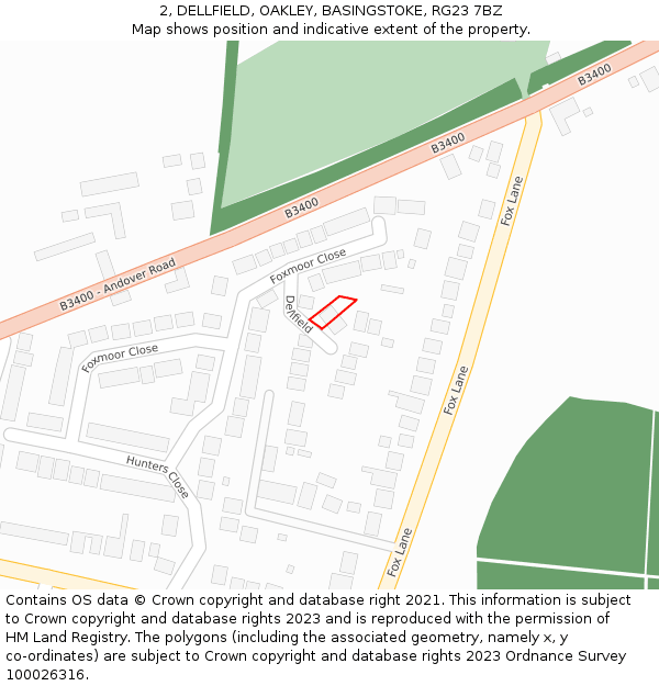 2, DELLFIELD, OAKLEY, BASINGSTOKE, RG23 7BZ: Location map and indicative extent of plot