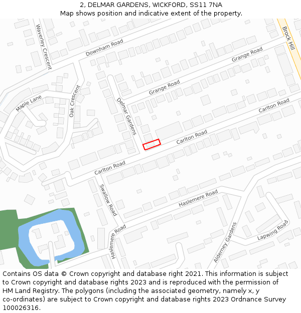 2, DELMAR GARDENS, WICKFORD, SS11 7NA: Location map and indicative extent of plot