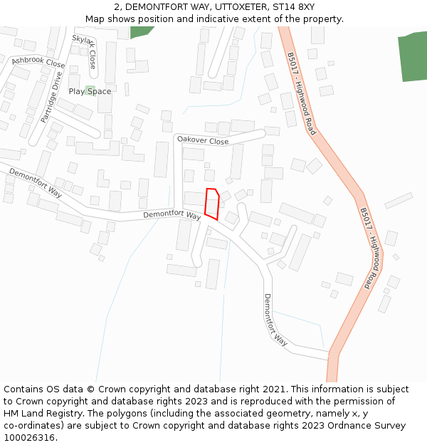 2, DEMONTFORT WAY, UTTOXETER, ST14 8XY: Location map and indicative extent of plot