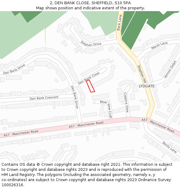 2, DEN BANK CLOSE, SHEFFIELD, S10 5PA: Location map and indicative extent of plot