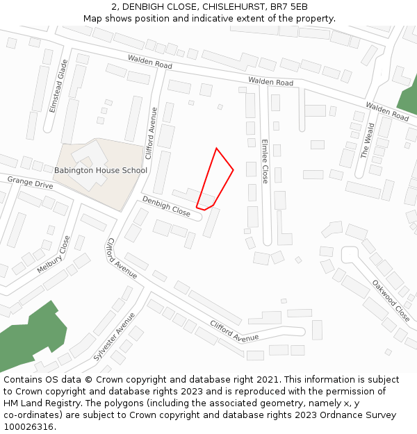 2, DENBIGH CLOSE, CHISLEHURST, BR7 5EB: Location map and indicative extent of plot