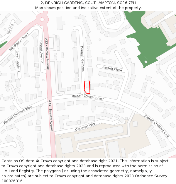 2, DENBIGH GARDENS, SOUTHAMPTON, SO16 7PH: Location map and indicative extent of plot