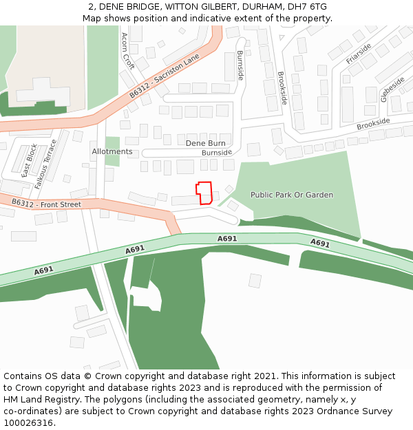 2, DENE BRIDGE, WITTON GILBERT, DURHAM, DH7 6TG: Location map and indicative extent of plot