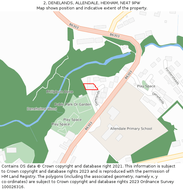 2, DENELANDS, ALLENDALE, HEXHAM, NE47 9PW: Location map and indicative extent of plot
