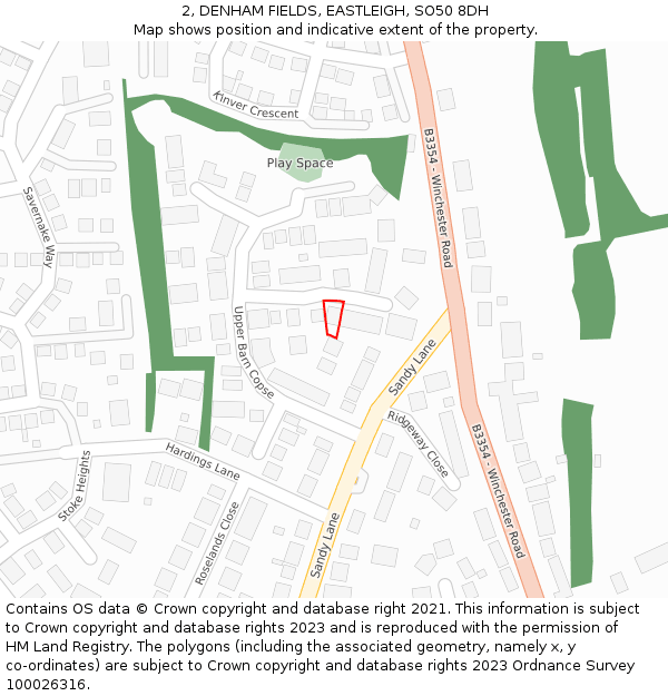 2, DENHAM FIELDS, EASTLEIGH, SO50 8DH: Location map and indicative extent of plot