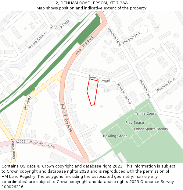 2, DENHAM ROAD, EPSOM, KT17 3AA: Location map and indicative extent of plot