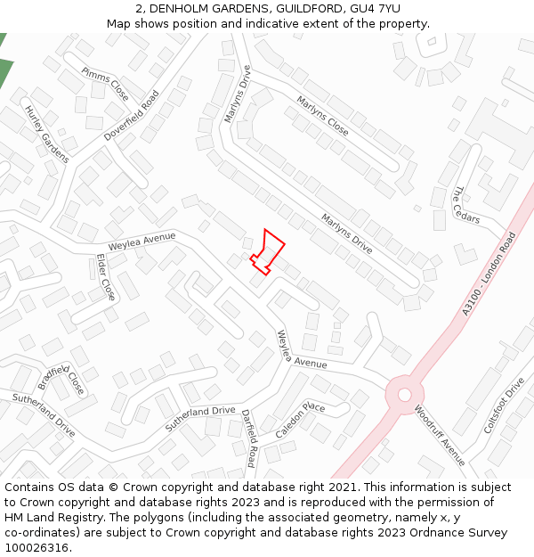 2, DENHOLM GARDENS, GUILDFORD, GU4 7YU: Location map and indicative extent of plot