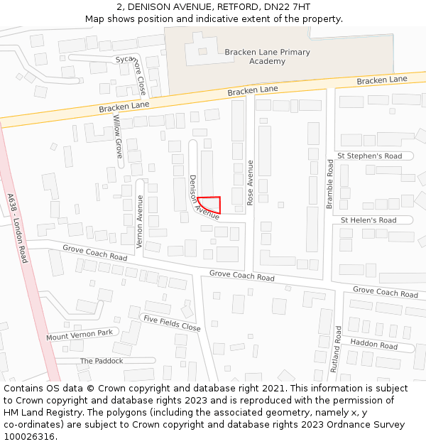 2, DENISON AVENUE, RETFORD, DN22 7HT: Location map and indicative extent of plot