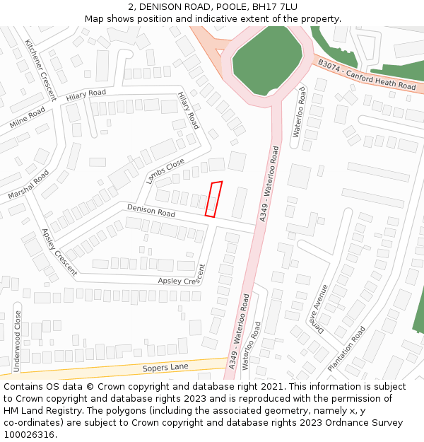 2, DENISON ROAD, POOLE, BH17 7LU: Location map and indicative extent of plot