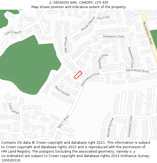 2, DENISON WAY, CARDIFF, CF5 4SF: Location map and indicative extent of plot