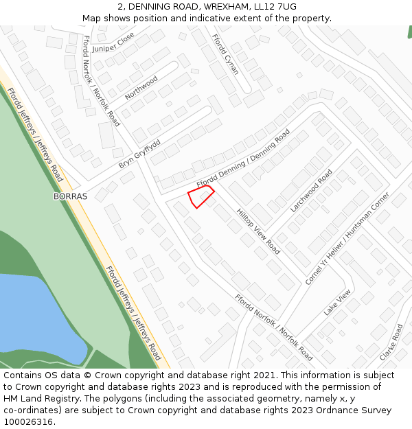 2, DENNING ROAD, WREXHAM, LL12 7UG: Location map and indicative extent of plot