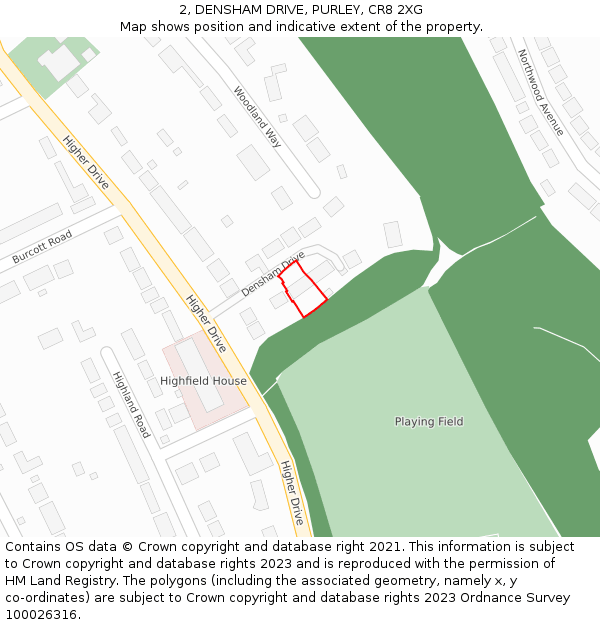 2, DENSHAM DRIVE, PURLEY, CR8 2XG: Location map and indicative extent of plot