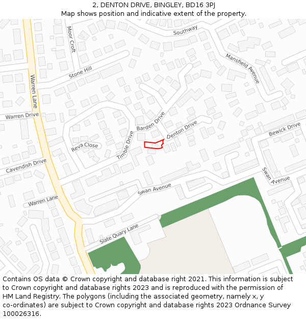 2, DENTON DRIVE, BINGLEY, BD16 3PJ: Location map and indicative extent of plot