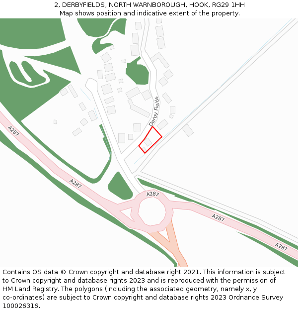 2, DERBYFIELDS, NORTH WARNBOROUGH, HOOK, RG29 1HH: Location map and indicative extent of plot