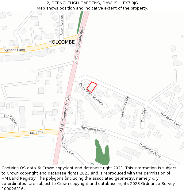 2, DERNCLEUGH GARDENS, DAWLISH, EX7 0JG: Location map and indicative extent of plot