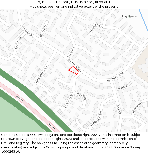 2, DERWENT CLOSE, HUNTINGDON, PE29 6UT: Location map and indicative extent of plot