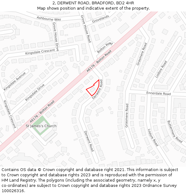 2, DERWENT ROAD, BRADFORD, BD2 4HR: Location map and indicative extent of plot