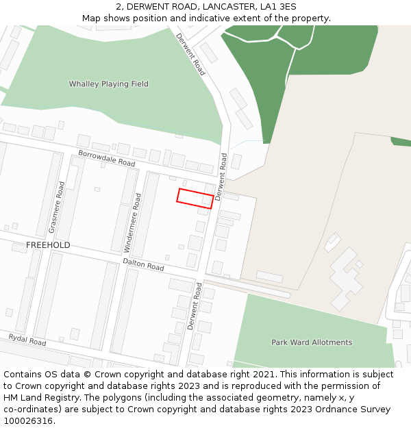 2, DERWENT ROAD, LANCASTER, LA1 3ES: Location map and indicative extent of plot