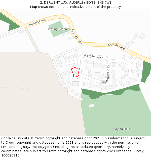 2, DERWENT WAY, ALDERLEY EDGE, SK9 7WE: Location map and indicative extent of plot