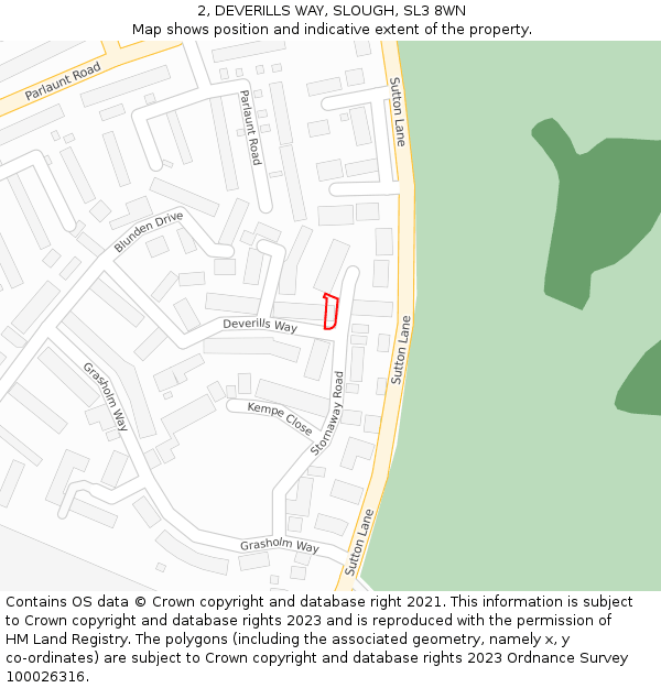 2, DEVERILLS WAY, SLOUGH, SL3 8WN: Location map and indicative extent of plot