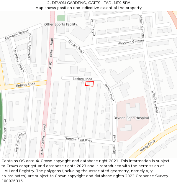 2, DEVON GARDENS, GATESHEAD, NE9 5BA: Location map and indicative extent of plot